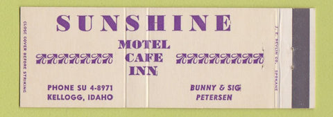 Matchbook Cover - Sunshine Motel Cafe Inn Kellogg ID Full Length