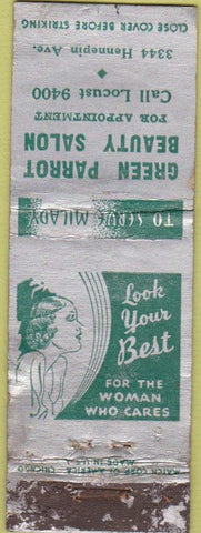 Matchbook Cover - Green Parrot Beauty Salon girlie POOR Minneapolis