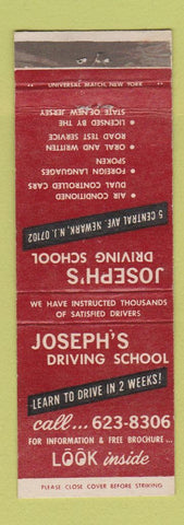 Matchbook Cover - Joseph's Driving School Newark NJ WEAR