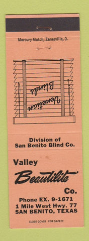 Matchbook Cover - Valley Beautilite Blinds San Benito TX