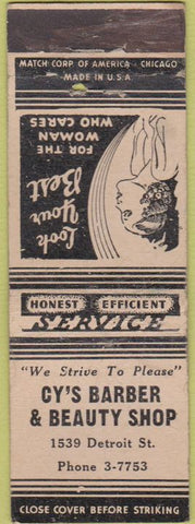 Matchbook Cover - Cy's Barber Shop girlie WORN