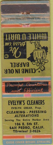 Matchbook Cover - Evelyn's Cleaners San Pedro CA POOR