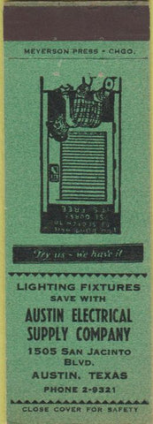 Matchbook Cover - Austin Electrical Supply TX fixtures