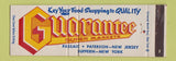 Matchbook Cover - Guarantee Super Market Grocery Passaic Paterson NJ Suffern NY