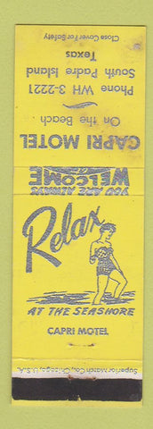 Matchbook Cover - Capri Motel South Padre Island TX girlie YELLOW
