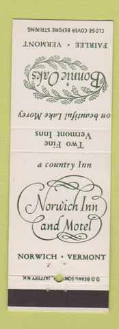 Matchbook Cover - Norwich Inn Motel VT Bonnie Oaks Fairlee VT DD Bean