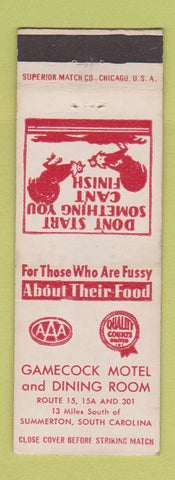Matchbook Cover - Gamecock Motel Dining Room Summerton SC