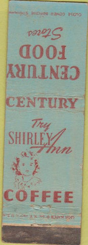 Matchbook Cover - Century Food Shirley Ann Coffee WEAR