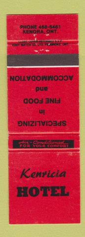 Matchbook Cover - Kenticia Hotel Kenora ON