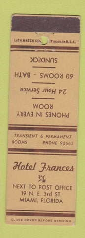 Matchbook Cover - Hotel Frances Miami FL