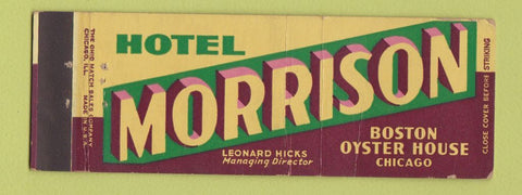 Matchbook Cover - Hotel Morrison Chicago IL Boston Oyster House Full Length