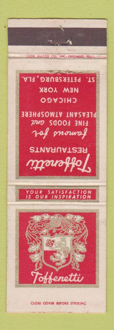 Matchbook Cover - Toffenetti Restaurants Chicago New York City St Petersburg FL