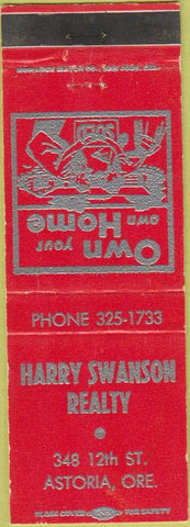 Matchbook Cover - Harry Swanson Realty Astoria OR