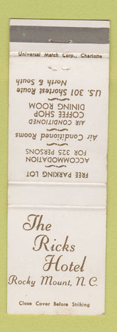 Matchbook Cover - Ricks Hotel Rocky Mount N