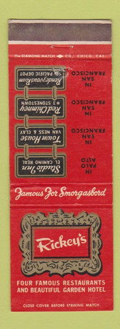 Matchbook Cover - Rickey's Restaurant San Francisco Palo Alto CA