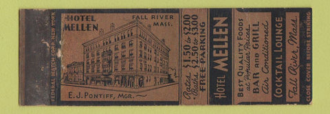 Matchbook Cover - Hotel Mellen Fall River MA FEDERAL LONG WEAR