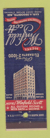 Matchbook Cover - Hotel Winfield Scott Elizabeth NJ