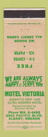 Matchbook Cover - Motel Victoria Albany OR