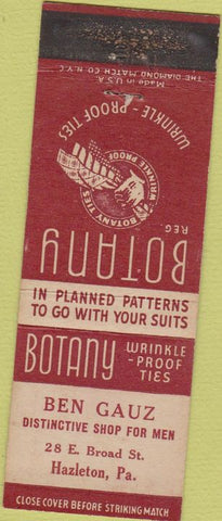 Matchbook Cover - Botany 500 men's clothes Hazleton PA