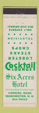 Matchbook Cover - Six Acres Hotel Manchester NH