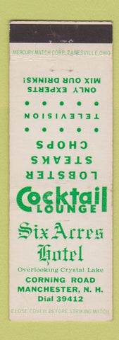Matchbook Cover - Six Acres Hotel Manchester NH