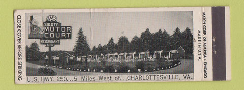 Matchbook Cover - Siesta Motor Court Charlottesville VA Full Length