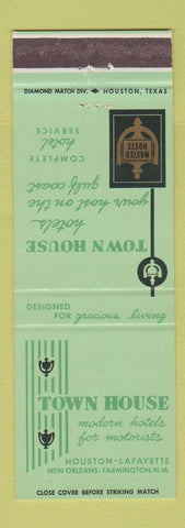 Matchbook Cover - Town House Hotels Houston TX Lafayette New Orleans LA
