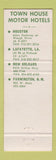 Matchbook Cover - Town House Hotels Houston TX Lafayette New Orleans LA
