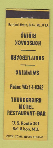 Matchbook Cover - Thunderbird Motel Restaurant Bel Alton MD shuffleboard