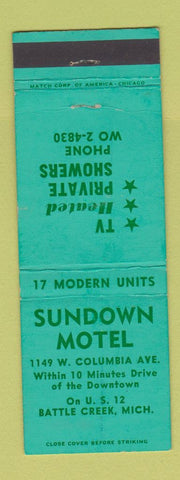 Matchbook Cover - Sundown Motel Battle Creek MI