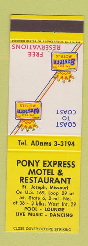 Matchbook Cover - Pony Express Motel St Joseph MO Best Western