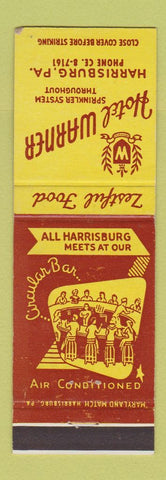 Matchbook Cover - Hotel Warner Harrisburg PA Circular Bar