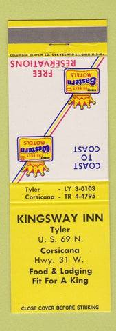 Matchbook Cover - Kingsway Inn Tyler Corsicana TX Best Western