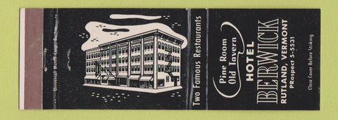 Matchbook Cover - Hotel Berwick Rutland VT