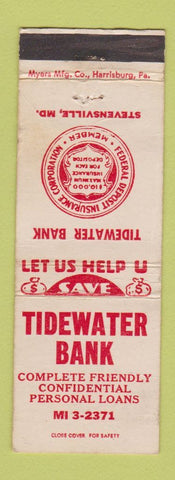 Matchbook Cover - Tidewater Bank Stevensville MD WEAR