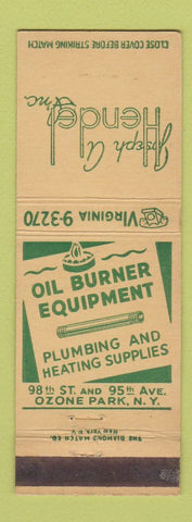Matchbook Cover - Joseph Hendel Oil Burner Equipment Ozone Park NY