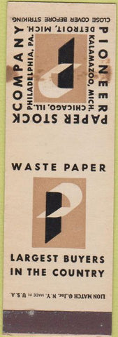 Matchbook Cover - Pioneer Paper Stock Chicago IL WEAR SAMPLE