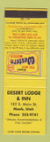 Matchbook Cover - Desert Lodge Inn Moab UT Best Western