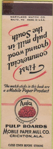 Matchbook Cover - Azalca Pulp Boards Crichton AL SAMPLE