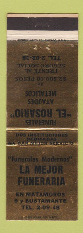 Matchbook Cover - La Mejor Funeraria En Matamoros Bustamante