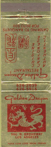Matchbook Cover - Golden Dragon Los Angeles CA Chinese