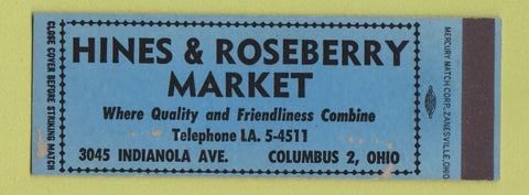 Matchbook Cover - Hines Roseberry Market Columbus OH WEAR SAMPLE
