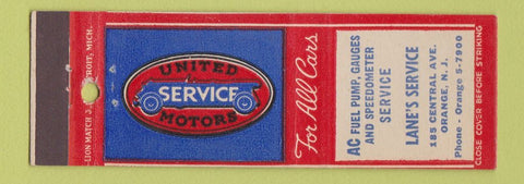 Matchbook Cover - United Motors Service Lane's Service Orange NJ