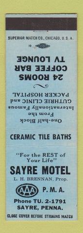 Matchbook Cover - Sayre Motel Sayre PA