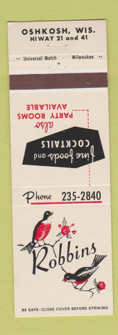 Matchbook Cover - Robbins Restaurant Oshkosh WI