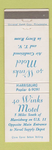 Matchbook Cover - 40 Winks Motel Harrisburg PA