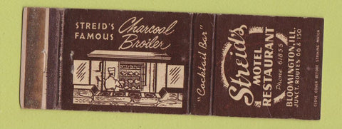 Matchbook Cover - Streid's Restaurant Motel Bloomington IL Route 66 WEAR