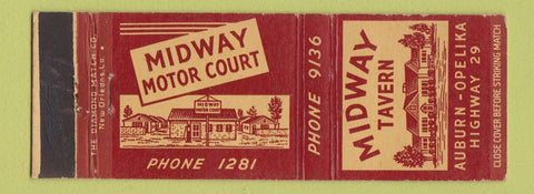 Matchbook Cover - Midway Tavern Auburn Opelika AL