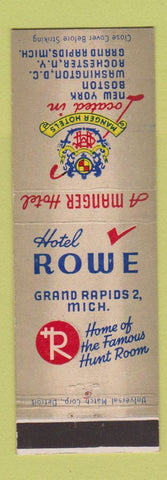 Matchbook Cover - Hotel Rowe Grand Rapids MI Manger