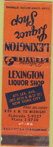 Matchbook Cover - Lexington Liquor Store New York City